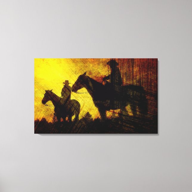 Cow-boys à cheval sur toile enveloppée (Recto)