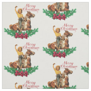 Cow-girl vintage sur le tissu de Joyeux Noël de