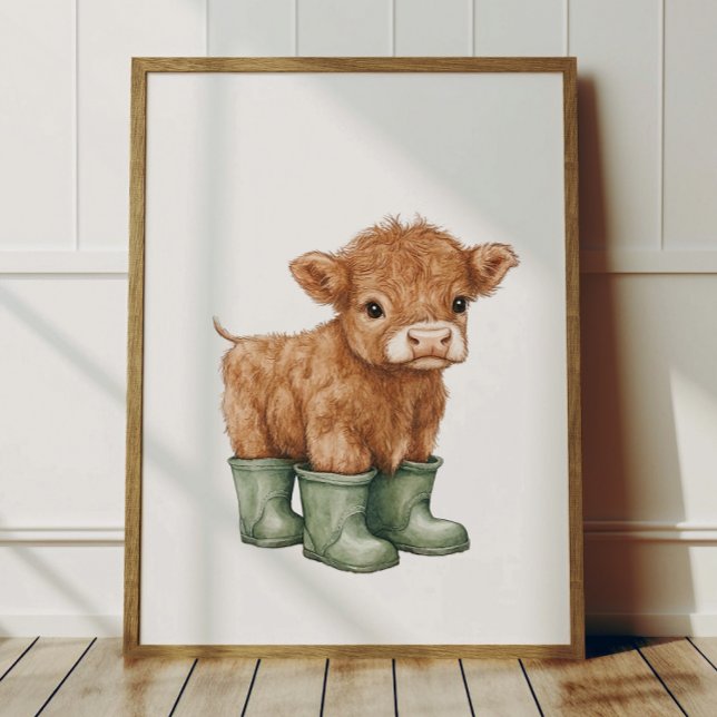 Cow in Sage Green Boots Poster Kids Room Decor (Créateur téléchargé)
