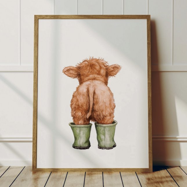 Cow in Sage Green Boots Poster Kids Room Decor (Créateur téléchargé)