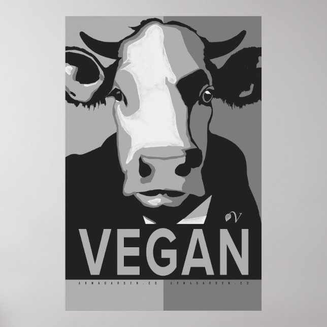 Cow Pop Art Poster in Black and White - Vegan  (Devant)