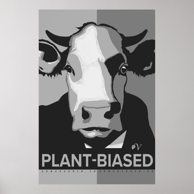 Cow Pop Art Poster in Black & White - Plant-Biased (Devant)