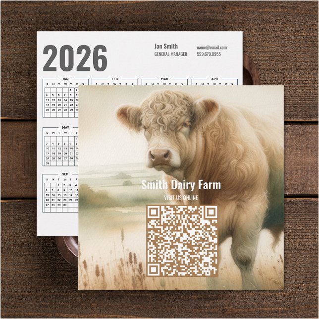 Cow QR Code 2026 Calendrier Carte de visite (Cow QR Code 2026 Calendar Business Card (front and back))