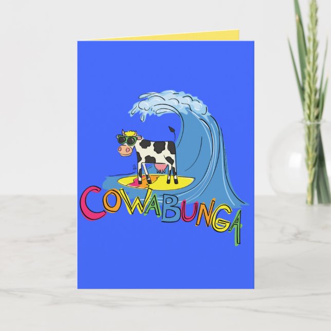 Cowabunga carte de voeux d'été de vaches de surf m (Devant)
