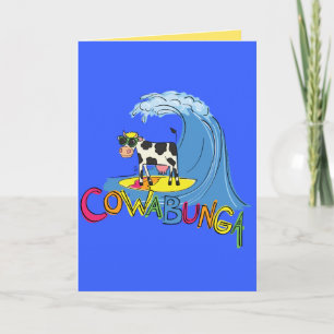 Cowabunga carte de voeux d'été de vaches de surf m