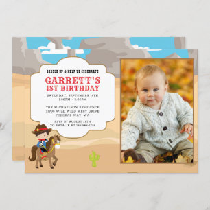 Cowboy 1er anniversaire Photo Party Invitation