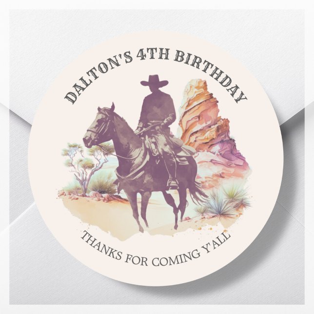 Cowboy Anniversaire Fête Favoriser Stickers (Créateur téléchargé)