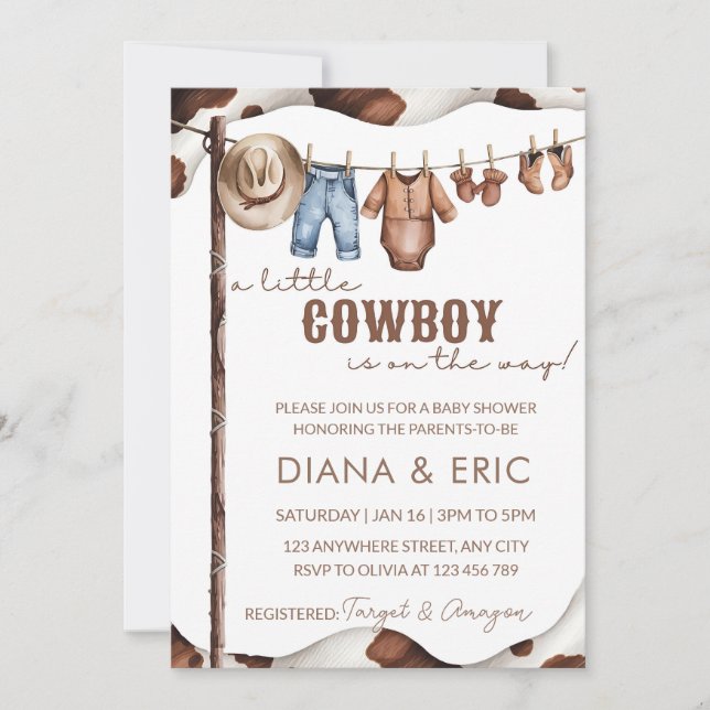 Cowboy Baby Shower Invitation Template, A Little (Devant)
