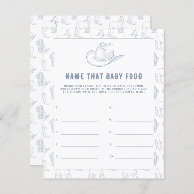 Cowboy Baby shower - Nom de l'aliment pour bébé (Devant / Derrière)