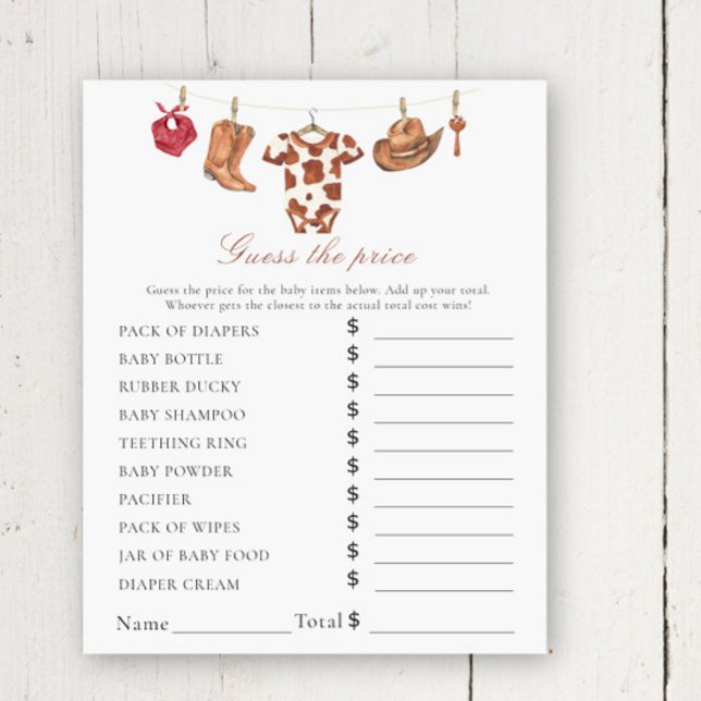 Cowboy baby shower - Price Guess Game (Créateur téléchargé)