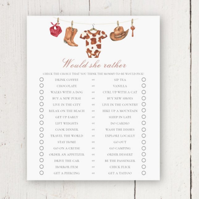 Cowboy baby shower Would she rather (Créateur téléchargé)