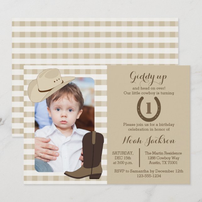 Cowboy Birthday Wild West Party Photo Invitation (Devant / Derrière)