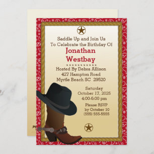 Cowboy Boot and Casquette Birthday Invitation