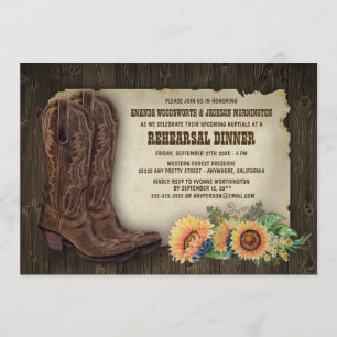 Cowboy Boot Tournesol Répétition Dîner Invitations
