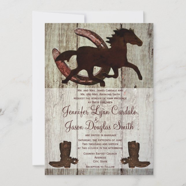 Cowboy Boots Horse Horseshoe Mariage Invitations (Devant)