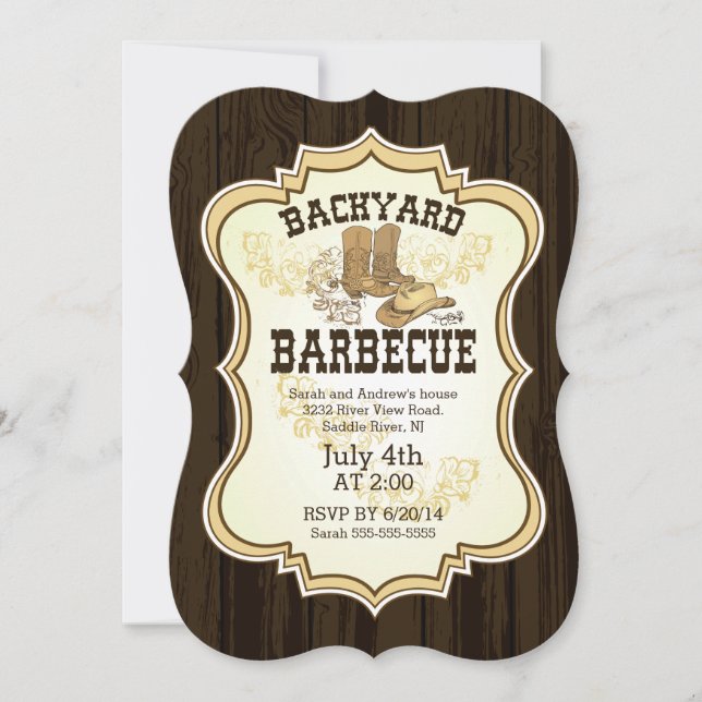 Cowboy Boots Western Jardin Barbecue Invitation (Devant)
