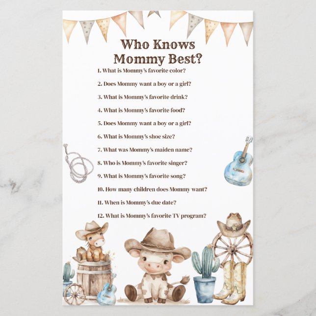 Cowboy Cactus Baby shower Qui Connaît Maman Meille (Devant)