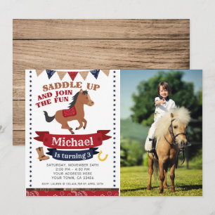 Cowboy, Cheval Anniversaire Invitation avec photo