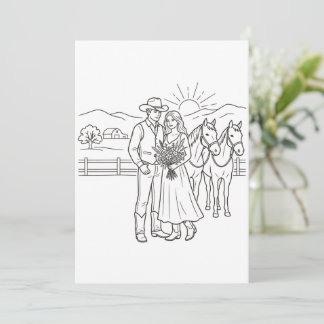 Cowboy & Cowgirl avec fleurs & chevaux