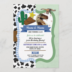 Cowboy & Dinosaur Boys Brothers Invitations d'anni
