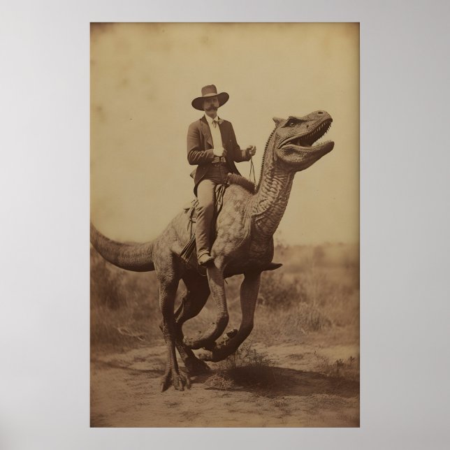 Cowboy Dinosaure, Photographie vintage, Affiche d' (Devant)