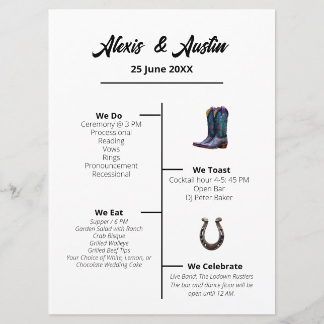 Cowboy et mariée Programme de mariage de style occ (Devant)