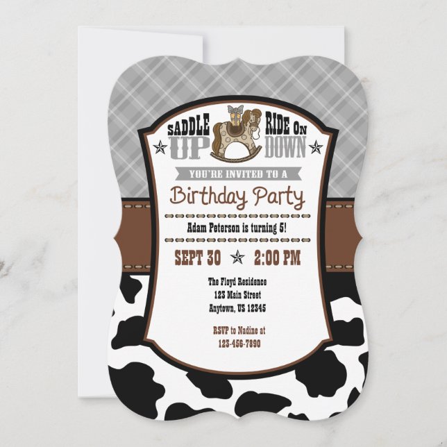 Cowboy Gris Plaid Cowboy Invitation d'anniversaire (Devant)