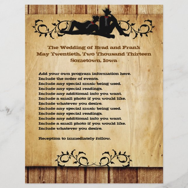 Cowboy Grooms Custom Gay Wedding Programmes (Devant)