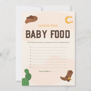 Cowboy Guess the Baby Food Baby shower Carte de je
