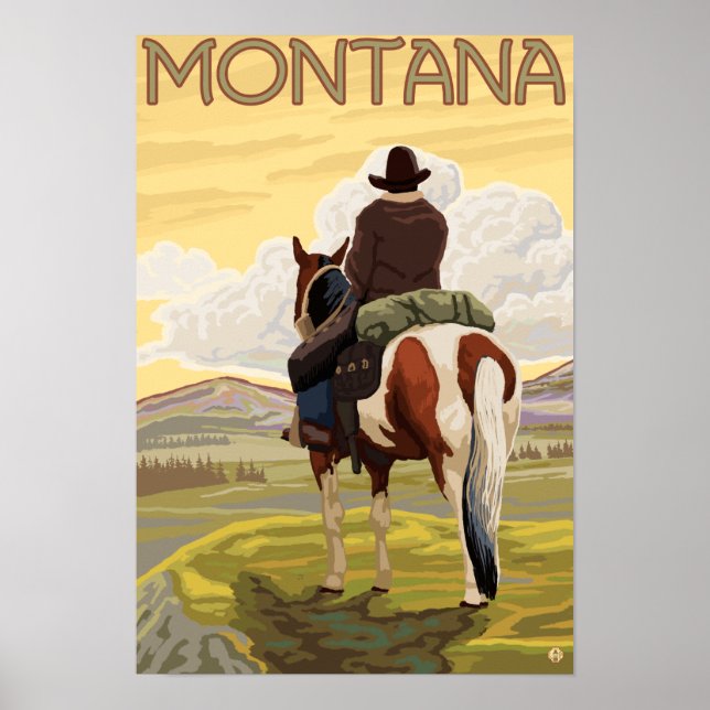 Cowboy & HorseMontanaVintage Travel Poster (Devant)