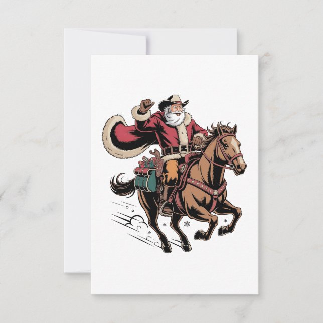 Cowboy Père Noël Monter Un Cheval Noël (Devant)