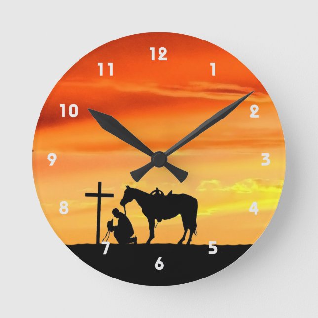 Cowboy Prière Silhouette Horloge murale (Recto)