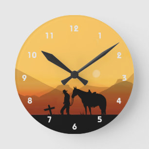 Cowboy Prière Silhouette Horloge murale