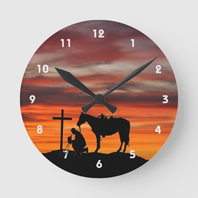 Cowboy Prière Silhouette Horloge murale (Recto)
