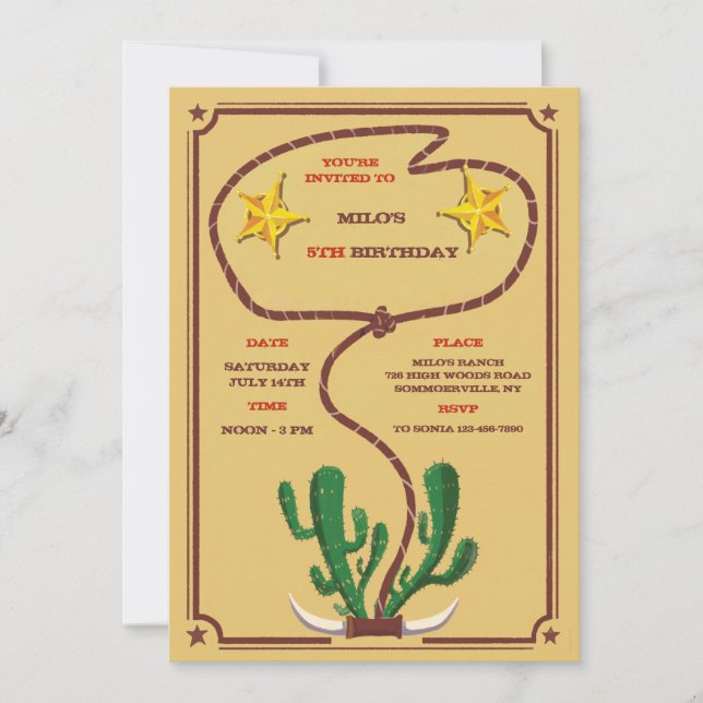 Cowboy Roundup Invitation de fête d'anniversaire (Devant)