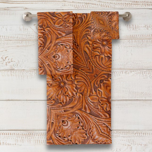 Cowboy Rustique pays occidental à outils en cuir i (Cowboy Rustic western country tooled leather print Bath Towel Set)