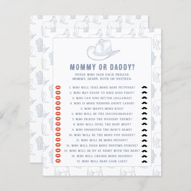 cowboy toile de jouy - baby shower maman ou papa (Devant / Derrière)