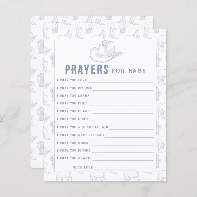 Cowboy toile de jouy baby shower, prières pour béb (Devant / Derrière)