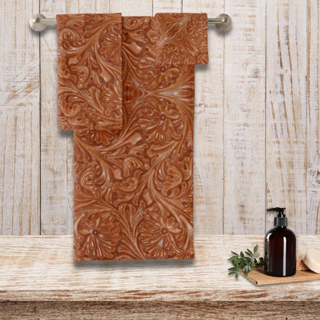 cowboy western country motif à outils cuir (cowboy western country pattern tooled leather bath towel set)