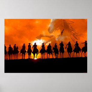 Cowboy western roundutime rodéo cheval poster art