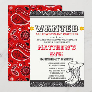 Cowboys & Cowgirls Bandana Invitations de fête d'a