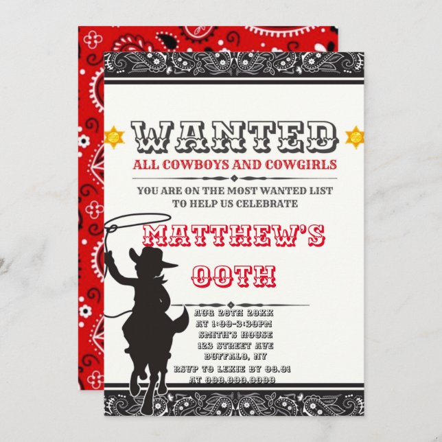 Cowboys & Cowgirls Bandana Invitations de fête d'a (Devant / Derrière)