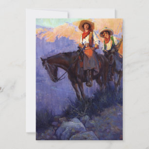 Cowboys Vintage, Homme et Femme sur des Chevaux, A