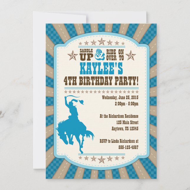 Cowgirl 4th Birthday Party Girl Invitation (Devant)
