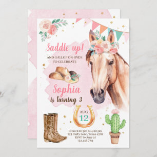 Cowgirl Birthday Invitation Girl Horse Pink Aquare