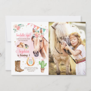 Cowgirl Birthday Invitation Girl Horse Pink Aquare