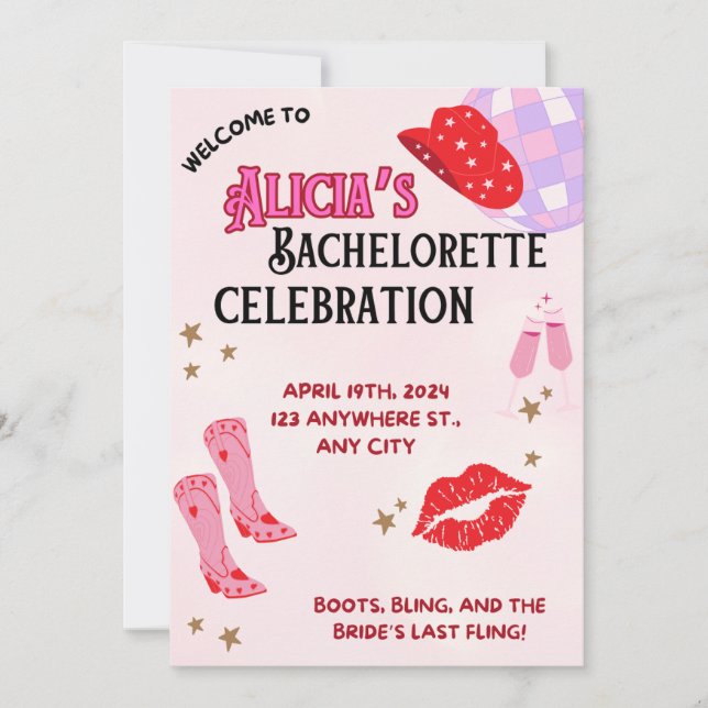 Cowgirl Chic Bachelorette Invitation (Devant)
