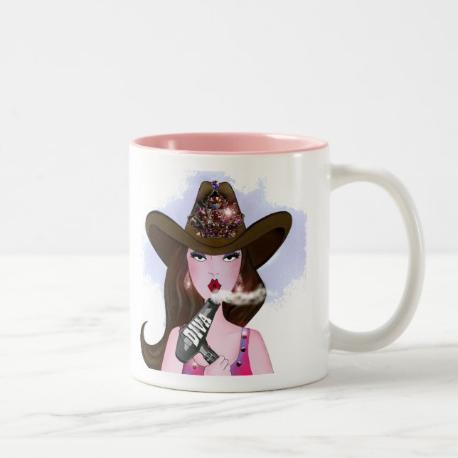 "Cowgirl Diva Hair Stylist" Mug de café à deux ton (Droit)