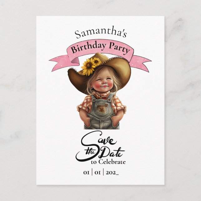 Cowgirl Enregistrer la date Anniversaire Carte pos (Devant)