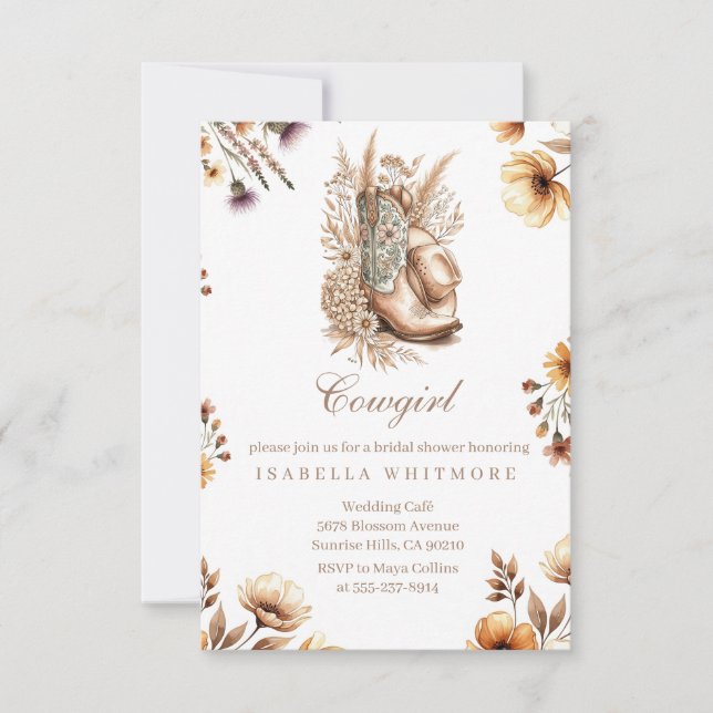 Cowgirl Floral Boots Bridal Shower Invitation (Devant)